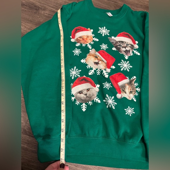 Green Christmas Cat Sweatshirt - Picture 2 of 4
